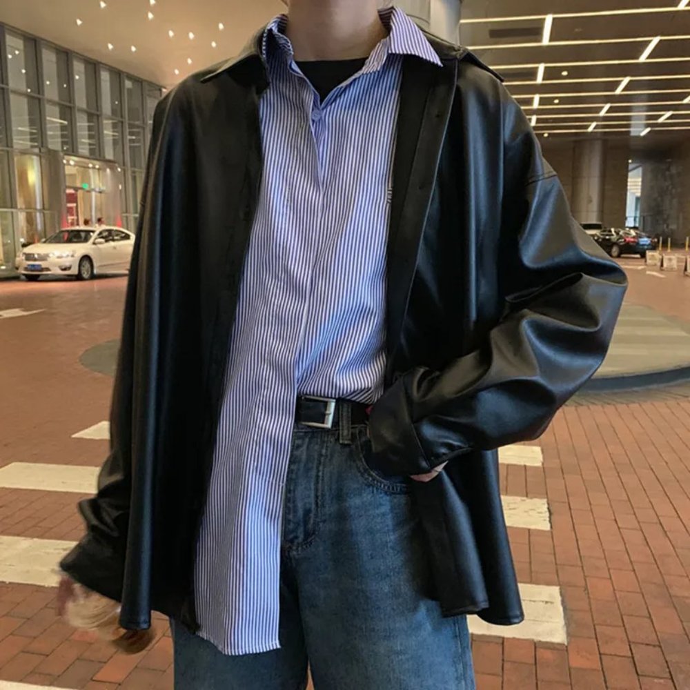 Secolo - Faux Leather Button-Up Jacket